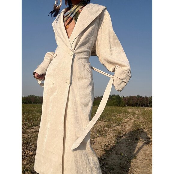 Ann Demeulemeester Off-White Hooded Trench Coat - Picture 9 of 10